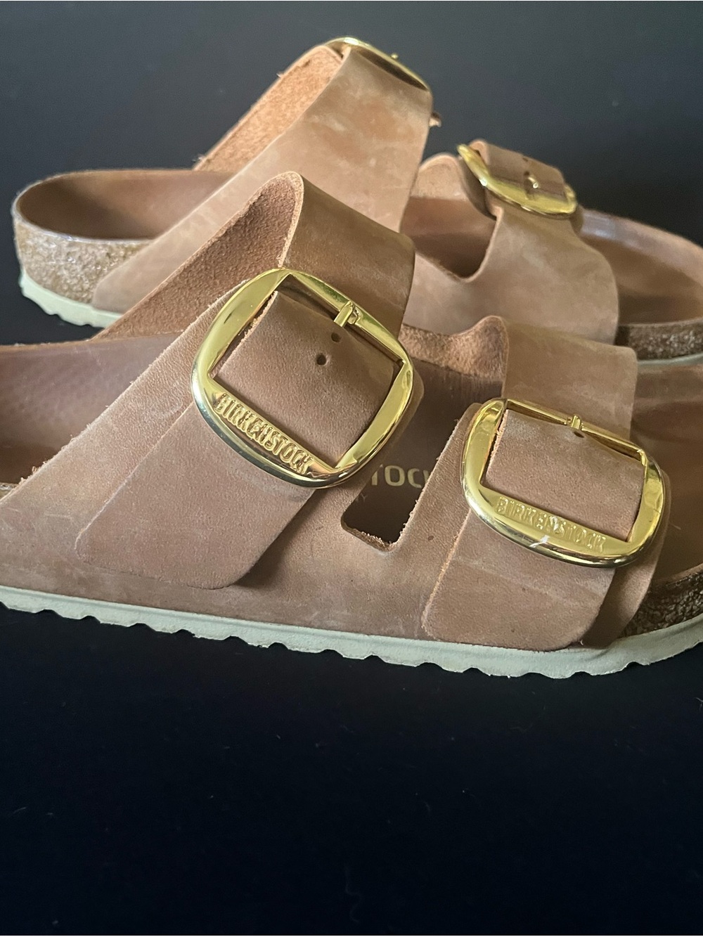 Birkenstock Brown Suede Double-Strap Sandals with Gold Buckles - Picture 4 of 7